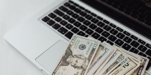 cash on a laptop